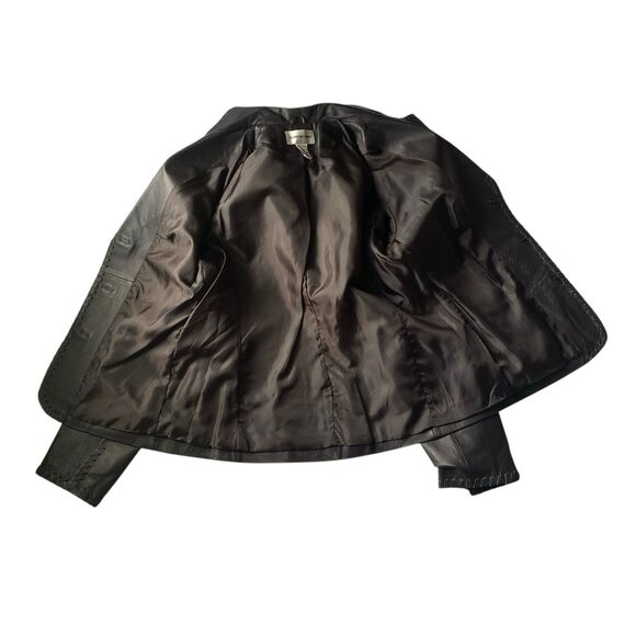 Newport News Leather Jacket Y2K Sz 8 Medium Tailored Vtg Retro Black Blazer - Picture 11 of 14